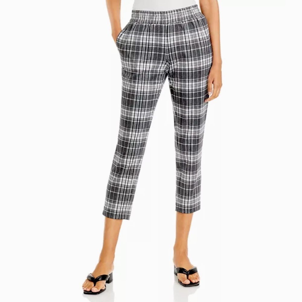 NWT Alice and Olivia Benny Charcoal Plaid Pull-On Tapered Trouser Pants Sz Small